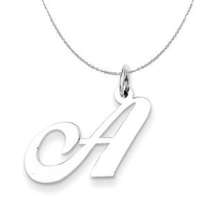 Silver, Ella Collection Medium Fancy Script Initial A Necklace - 16 In